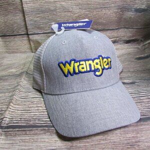 Wrangler Men's Yellow Logo Outline Snapback Mesh Back Trucker Cap Hat Gray